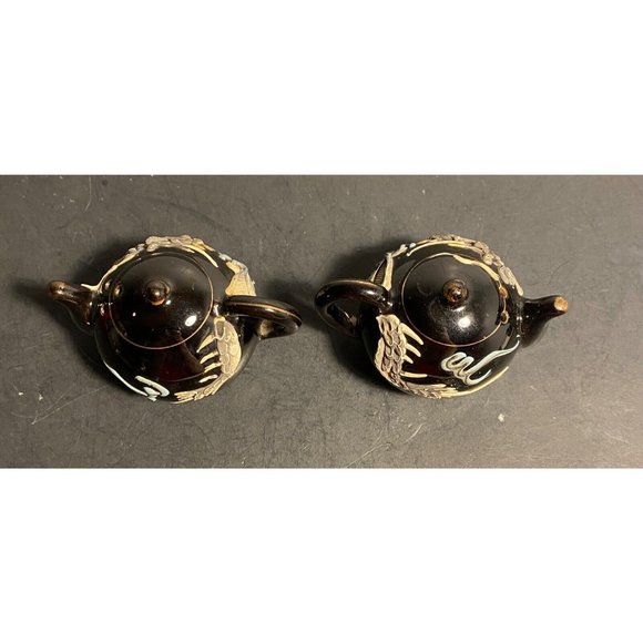 Vintage Dragonware Salt Pepper Teapot Set Moriage Black Japanese Tea Garden - Picture 3 of 7